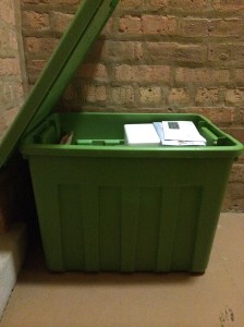  My already dangerously full storage bin. 